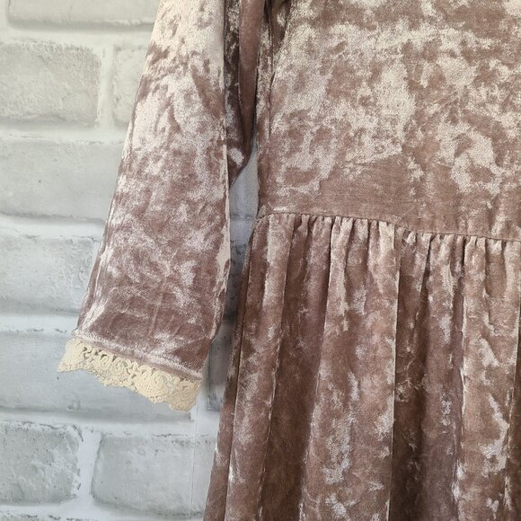 Flamingo Urban Crushed Velvet Dress Dusty Pink Small Romantic Fairycore - Picture 3 of 10